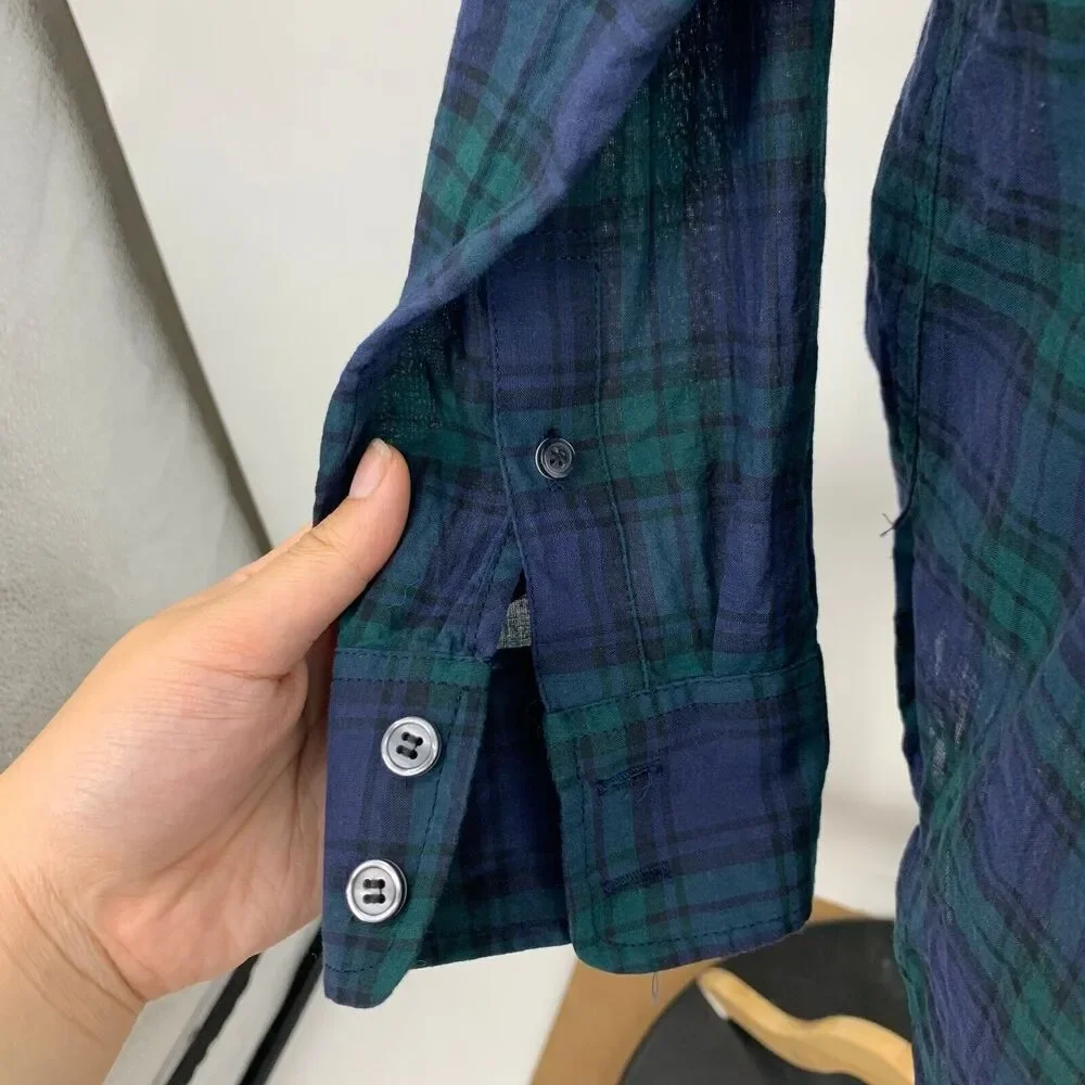 J Crew Popover Shirt Womens M Medium Plaid Beaded Pockets Half Button Oversized